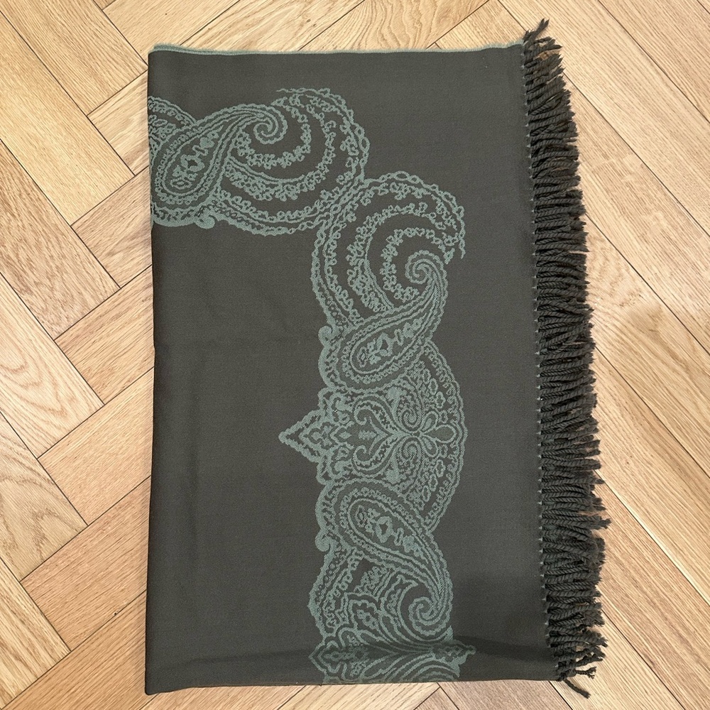 Restoration Hardware Green and Brown Wool Throw